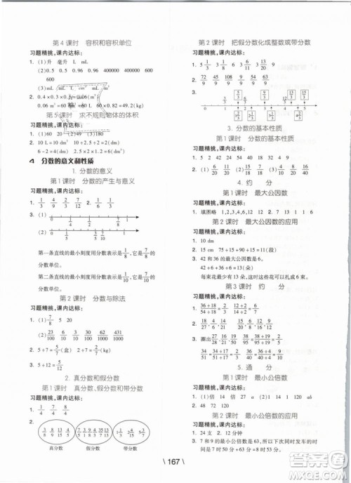 2019版全品学练考五年级下册数学RJ人教版参考答案