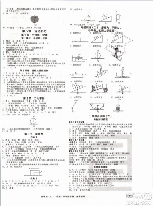 新课标2019全品作业本八年级物理下册RJ人教版参考答案 新课标2019全品作业本八年级物理下册RJ人教版参考答案