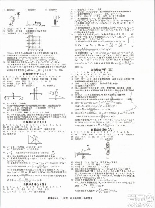 新课标2019全品作业本八年级物理下册RJ人教版参考答案