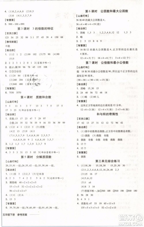 SJ苏教版2019版全品学练考五年级下册数学参考答案
