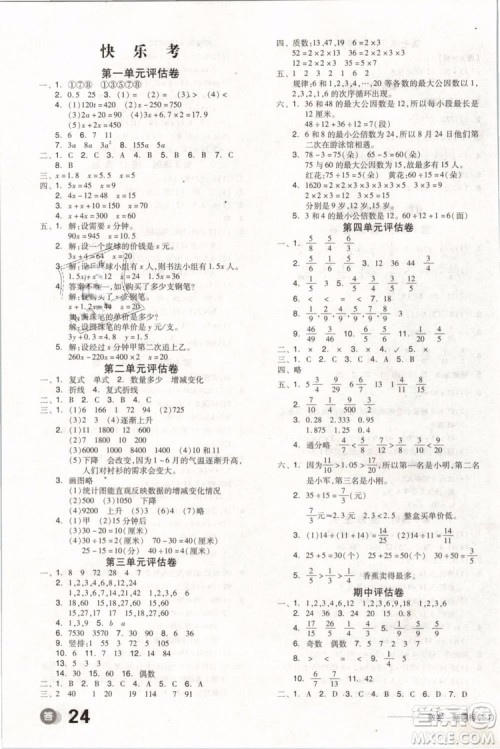SJ苏教版2019版全品学练考五年级下册数学参考答案