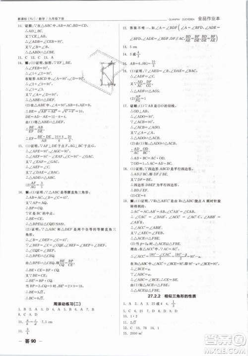 新课标2019全品作业本九年级数学下册新课标RJ人教答案 新课标2019全品作业本九年级数学下册新课标RJ人教答案