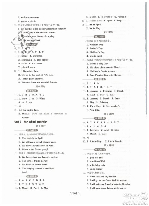 2019版全品学练考五年级下册英语RJPEP人教版参考答案