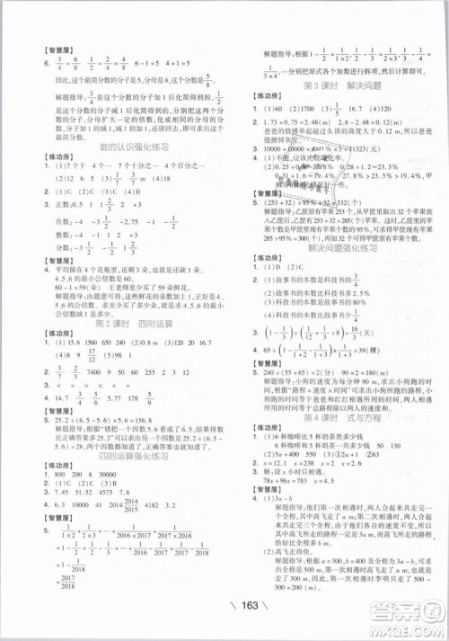 开明出版社2019版全品学练考六年级下册数学RJ人教版参考答案