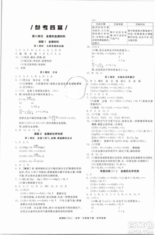 2019人教版全品作业本九年级化学下册新课标RJ阳光出版社参考答案