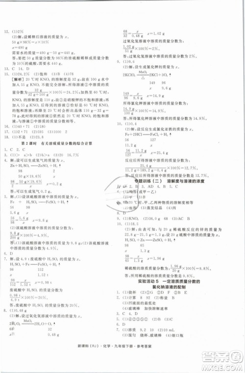 2019人教版全品作业本九年级化学下册新课标RJ阳光出版社参考答案