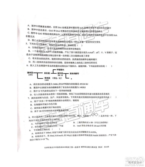 2019年江西重点中学协作体高三第一次联考理综试题及参考答案 2019年江西重点中学协作体高三第一次联考理综试题及参考答案