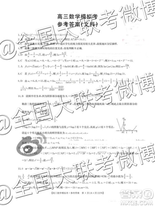 2019年2月黑龙江高三下学期百校联考文科数学模拟考试参考答案 2019年2月黑龙江高三下学期百校联考文科数学模拟考试参考答案
