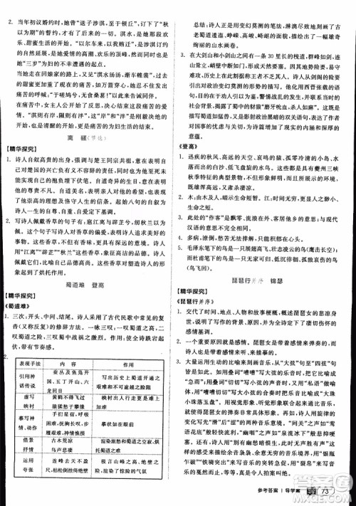2019年全品学练考高中语文必修4新课标SJ苏教版参考答案