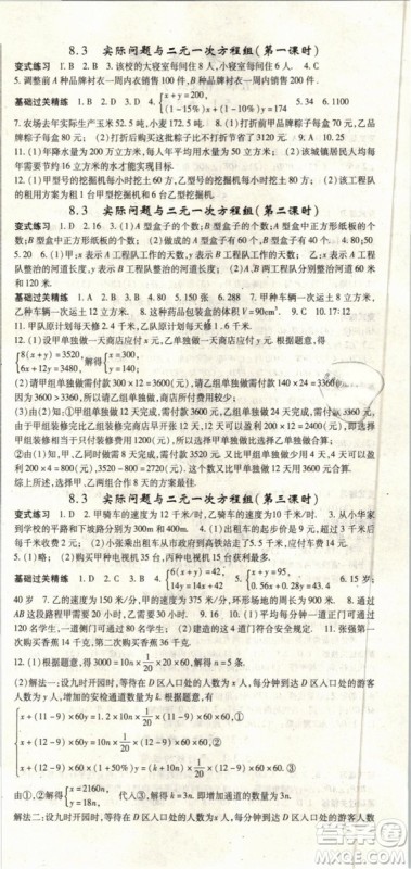 2019春人教版启航新课堂七年级数学下册RJ参考答案