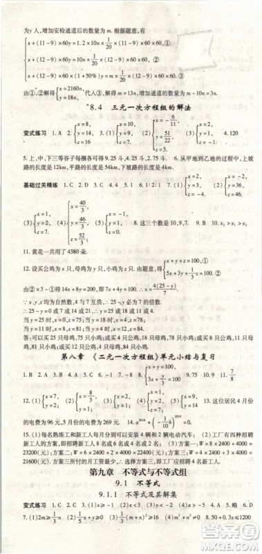 2019春人教版启航新课堂七年级数学下册RJ参考答案