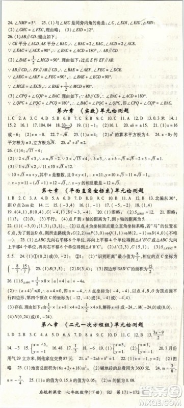 2019春人教版启航新课堂七年级数学下册RJ参考答案