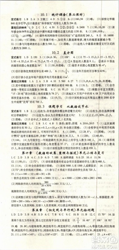 2019春人教版启航新课堂七年级数学下册RJ参考答案