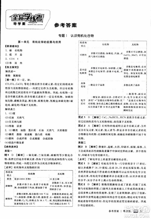 2019年全品学练考测评卷高中化学选修5有机化学基础苏教版SJ参考答案 2019年全品学练考测评卷高中化学选修5有机化学基础苏教版SJ参考答案