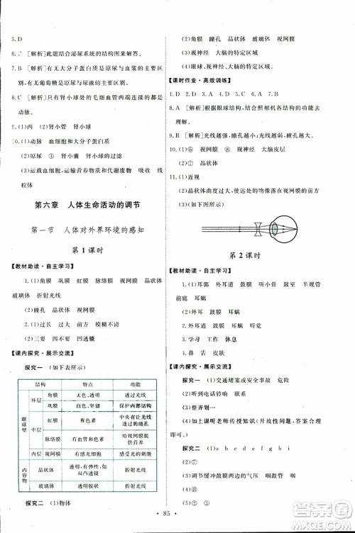 天舟文化2019年能力培养与测试七年级下册生物人教版参考答案 天舟文化2019年能力培养与测试七年级下册生物人教版参考答案