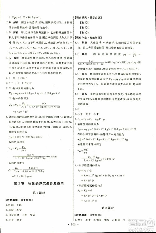 2019版天舟文化能力培养与测试八年级下册物理人教版参考答案