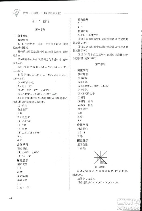 2019新课程问题解决导学方案数学七年级下册华东师大版答案 2019新课程问题解决导学方案数学七年级下册华东师大版答案
