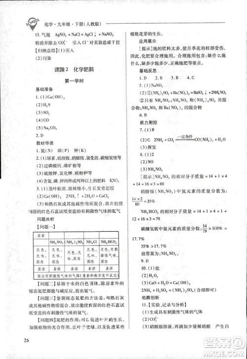2019新课程问题解决导学方案九年级下册化学人教版答案 2019新课程问题解决导学方案九年级下册化学人教版答案