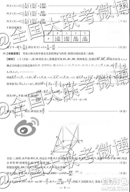 顶尖计划2019届高中毕业班第二次考试理数参考答案