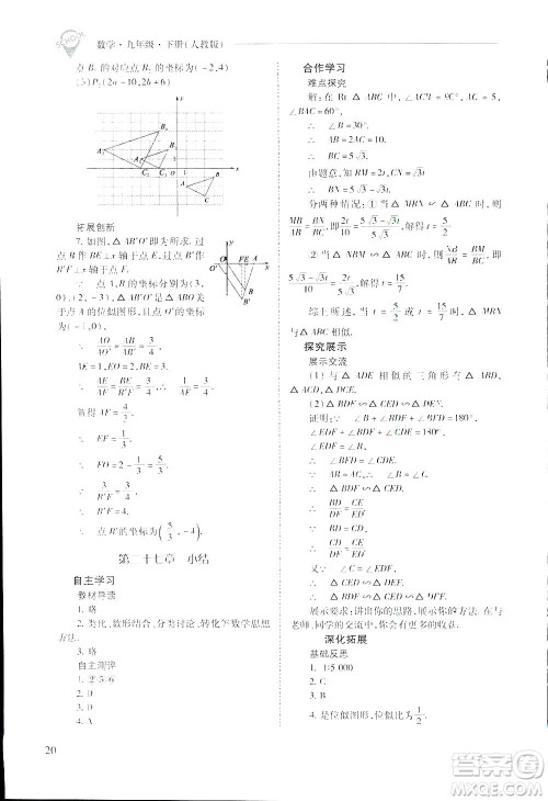 2019新课程问题解决导学方案九年级下册数学人教版答案