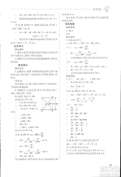 2019新课程问题解决导学方案九年级下册数学人教版答案