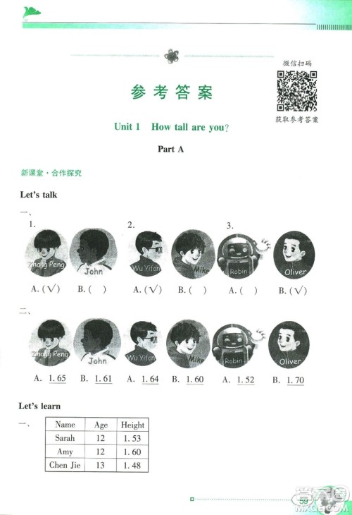 2019人教PEP版南方新课堂金牌学案英语六年级下册参考答案 2019人教PEP版南方新课堂金牌学案英语六年级下册参考答案