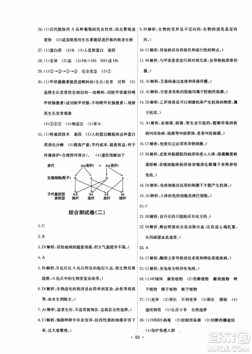2019版长江全能学案同步练习册八年级下册生物学人教版参考答案