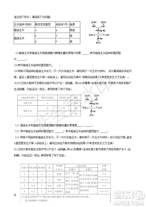 湖南省长郡中学2019届高三下学期第六次月考生物试卷及答案解析