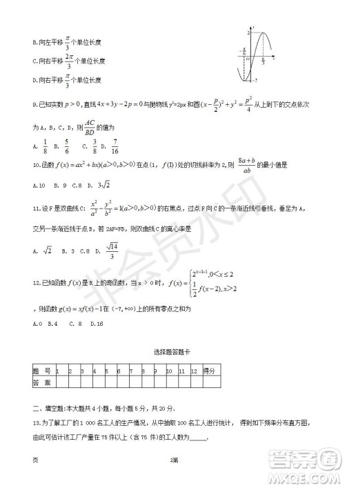 2019届湖南省长郡中学高三下学期第六次月考文科数学试题及答案解析