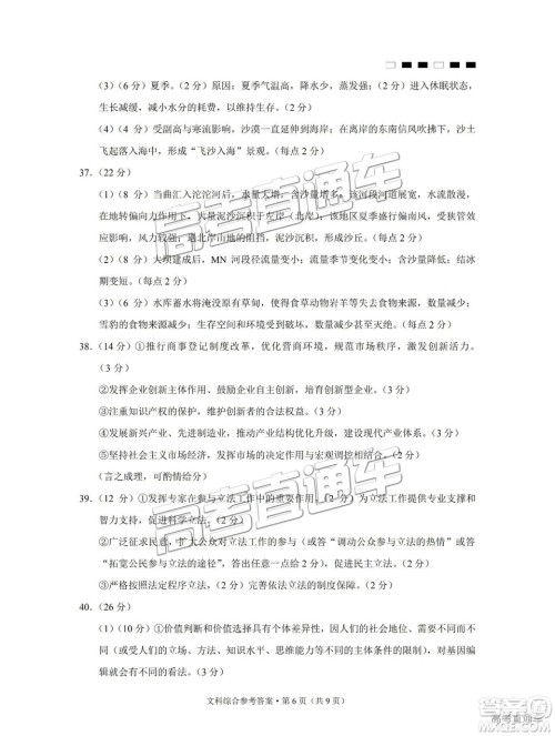 云南师大附中2019年高三高考适应性月考卷六文综答案 云南师大附中2019年高三高考适应性月考卷六文综答案