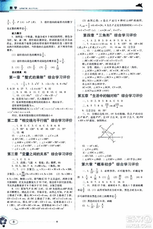 2019南方新课堂金牌学案数学七年级下册北师大版参考答案