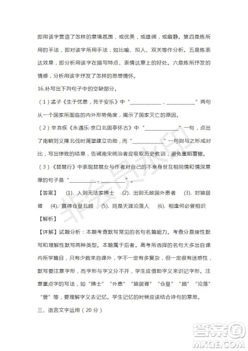 河南省驻马店市2018-2019学年度高三下学期2月考试语文试题及答案解析