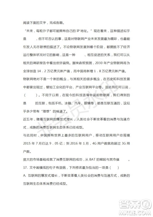 河南省驻马店市2018-2019学年度高三下学期2月考试语文试题及答案解析