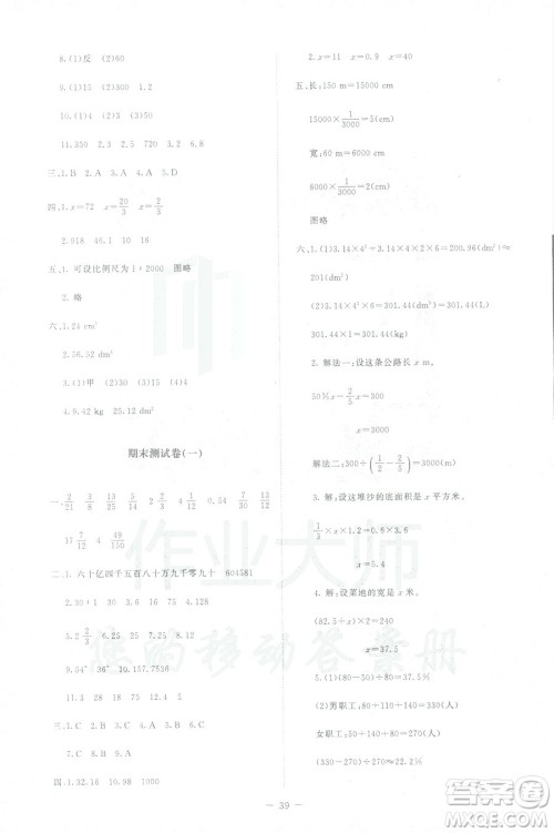 增强版2019新版北师大版小学六年级下册数学课堂精练参考答案