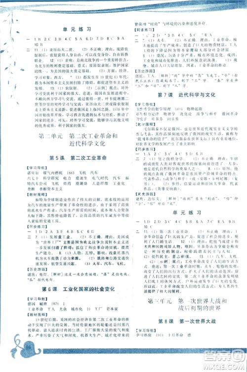 福建人民出版社2019顶尖课课练九年级下册世界历史人教版答案