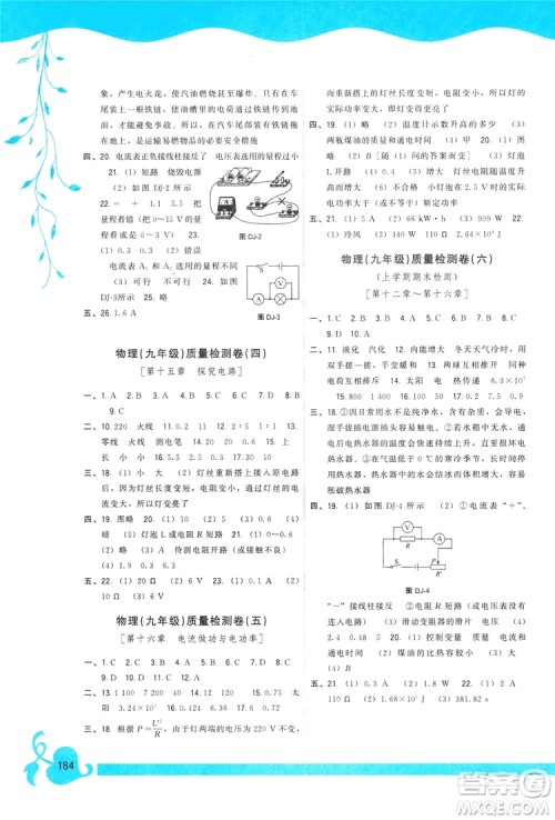 2019顶尖课课练物理九年级全一册沪科版答案