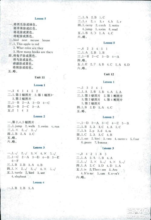 北师大版2019课堂精练小学三年级英语福建专版下册参考答案