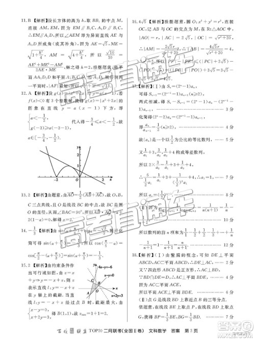 2019年百校联盟TOP20二月联考全国Ⅱ卷文数参考答案 2019年百校联盟TOP20二月联考全国Ⅱ卷文数参考答案