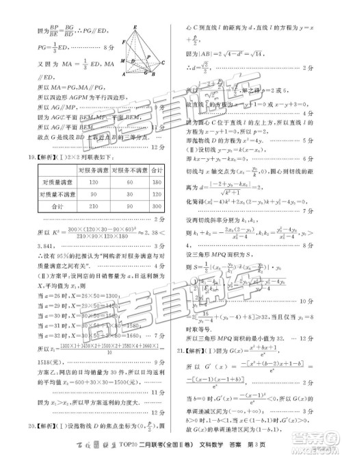 2019年百校联盟TOP20二月联考全国Ⅱ卷文数参考答案 2019年百校联盟TOP20二月联考全国Ⅱ卷文数参考答案