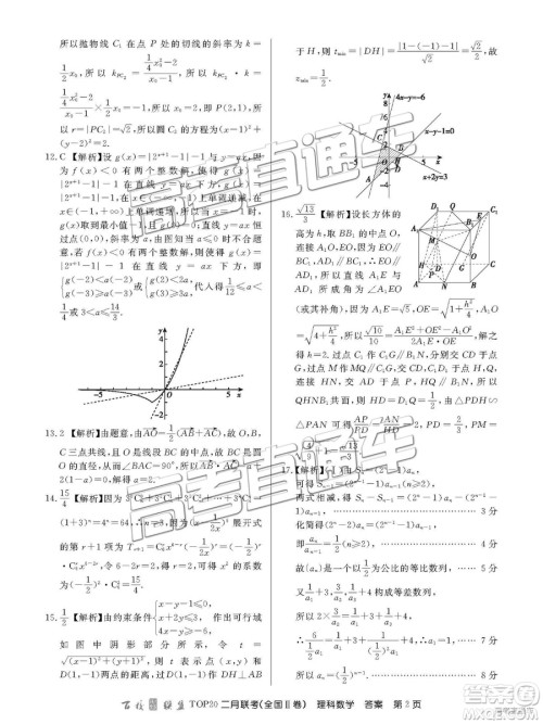 2019年百校联盟TOP20二月联考全国Ⅱ卷理数参考答案