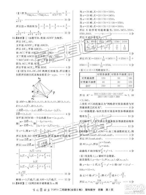 2019年百校联盟TOP20二月联考全国Ⅱ卷理数参考答案