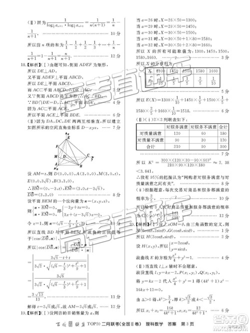 2019年百校联盟TOP20二月联考全国Ⅱ卷理数参考答案 2019年百校联盟TOP20二月联考全国Ⅱ卷理数参考答案