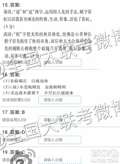 2019年全国普通高中高三二月大联考语文参考答案