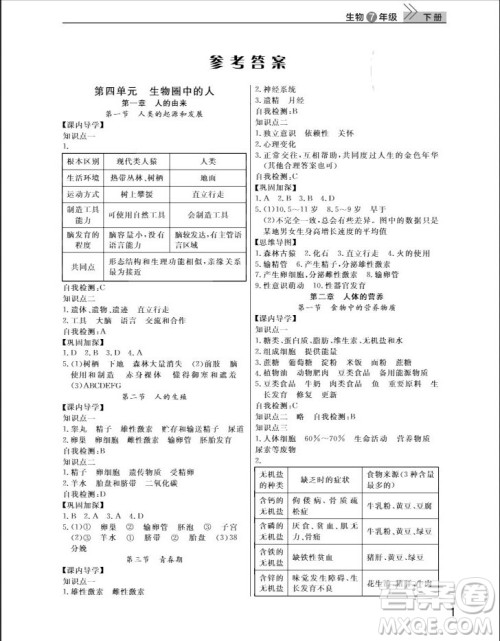 武汉出版社2019智慧学习课堂作业八年级生物下册人教版答案