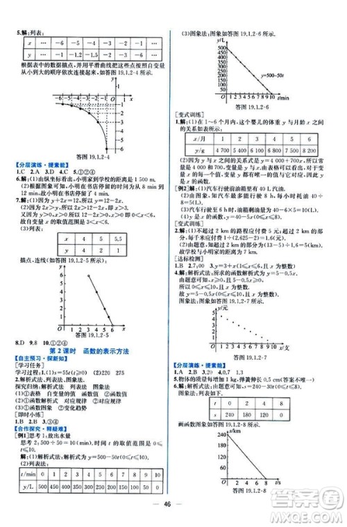 河北专版课时练同步导学历案2019初八年级下册人教版数学答案
