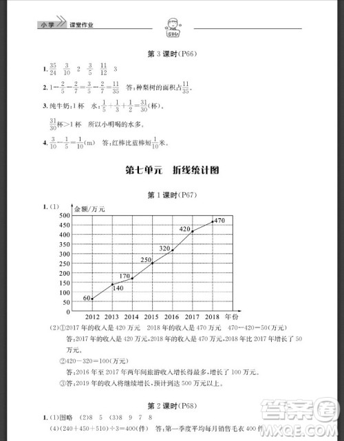 武汉出版社2019天天向上课堂作业五年级数学下册人教版答案
