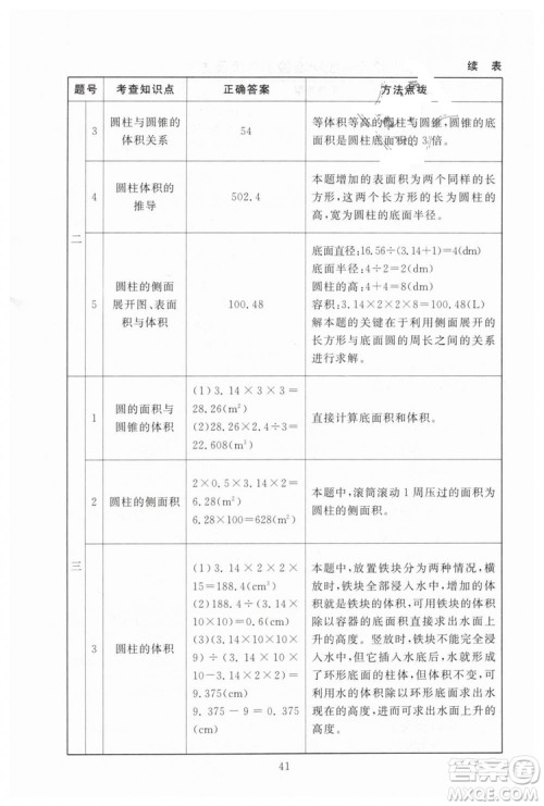 海淀名师伴你学2019年同步学练测六年级下册第2版数学BS北师大版参考答案