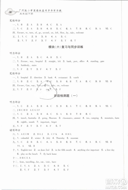 王牌英语top2019新版小学英语双基同步导学导练五年级下册广州答案 王牌英语top2019新版小学英语双基同步导学导练五年级下册广州答案