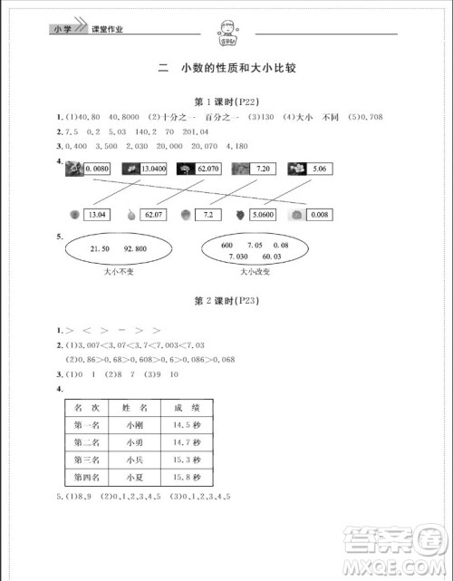 武汉出版社2019天天向上课堂作业四年级数学下册人教版答案