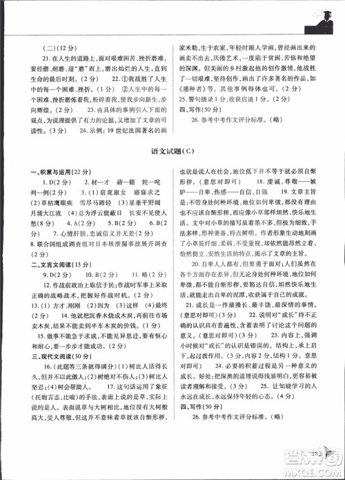 2019年初中伴你学新课程丛书九年级下册语文五四制参考答案